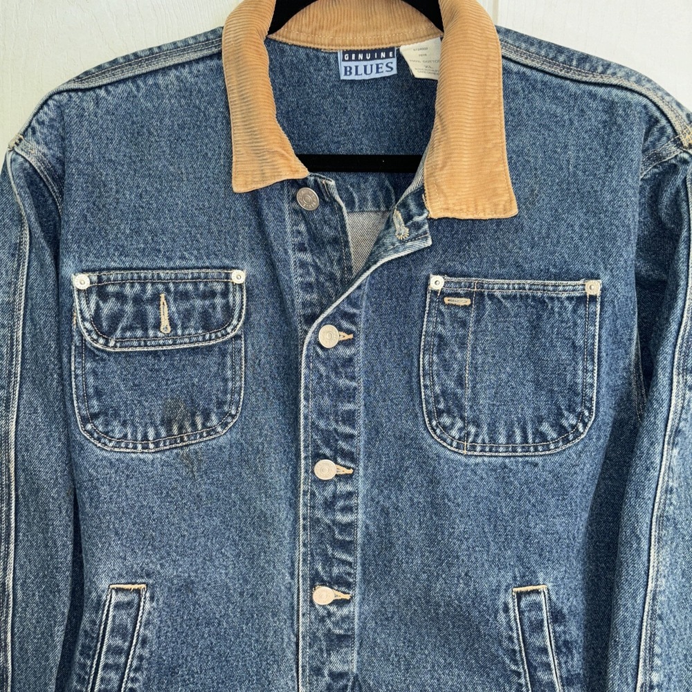 Genuine Blues XL Heavy Denim Jean 100% Cotton 4 Pocket Jacket Corduroy Trim